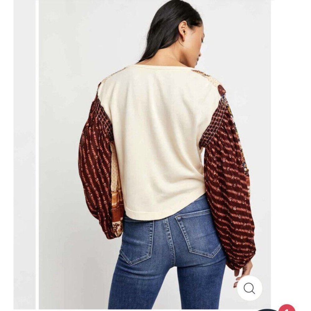 Free People Light Magic Henley Top Vanilla Creme Boho Floral - Picture 2 of 7